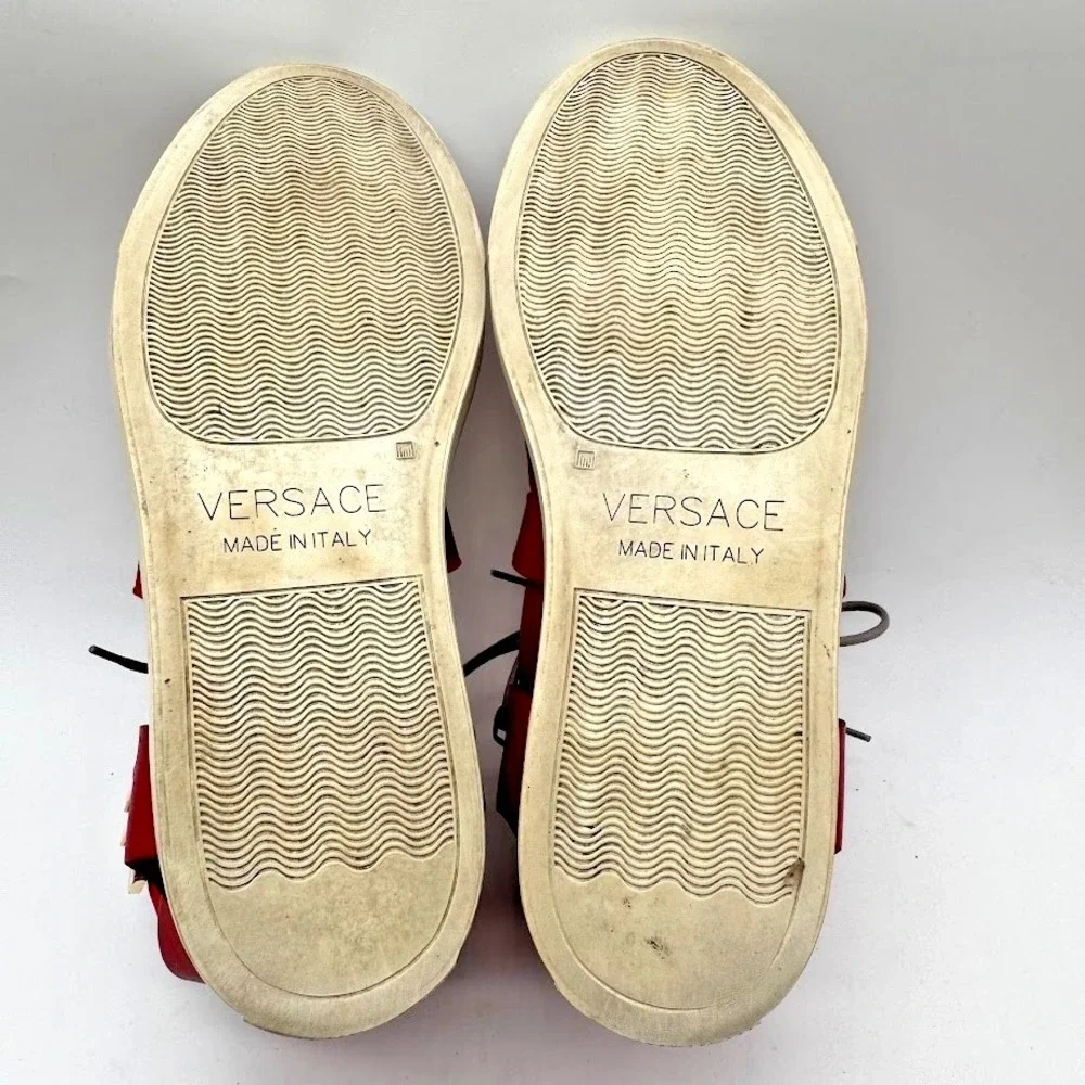 Versace Medusa Red High Top Sneakers IT 39 US 8 Leather Gold Buckle Luxury